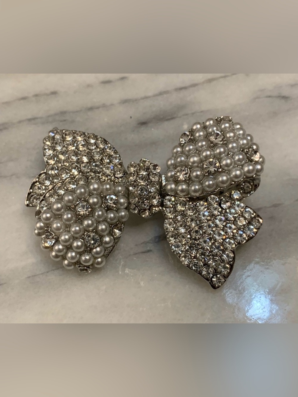 Pearl and Rhinestone Bow Brooch